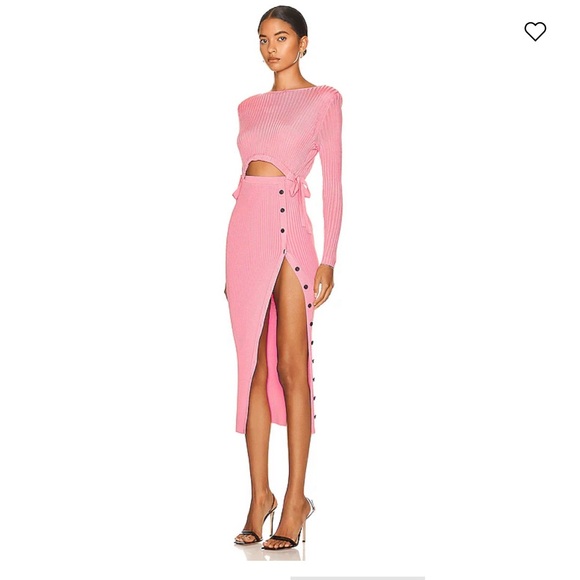 Self Portrait Viscose Ribbed Knit Midi Dress PINK size small - Picture 3 of 6